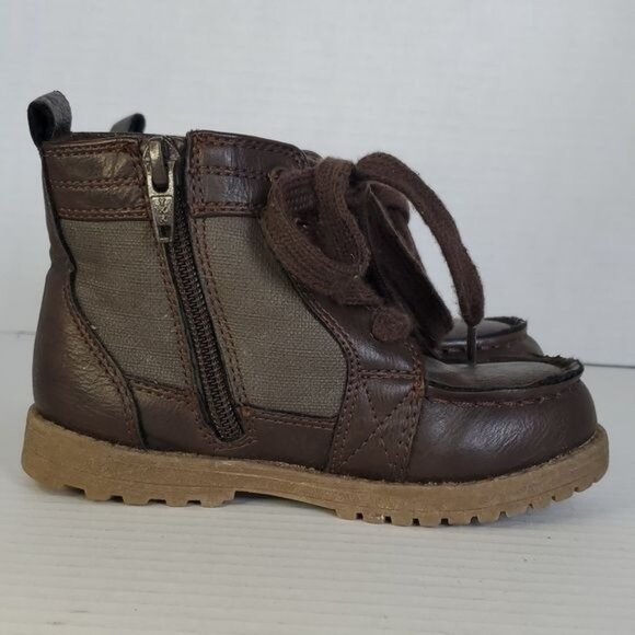 THE Children's Place Brown Ankle Boots Shoes Vegan Leather Zip Lace Up KIDS 9 - Picture 8 of 13